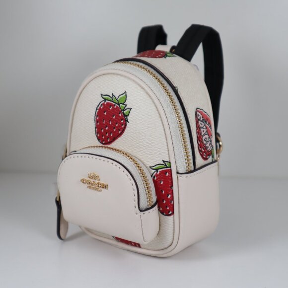 Coach Mini Court Backpack Bag Charm with Strawberry Print CAO93 NWT - Picture 3 of 8
